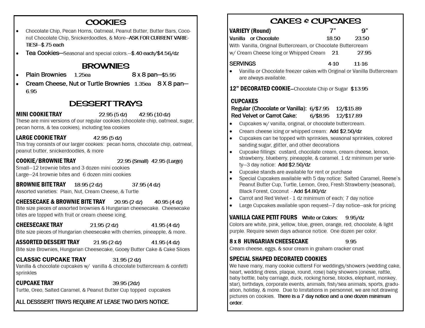 Jubelt's Catering and Bakery Menu